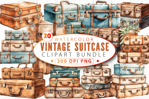 Download Watercolor Vintage Suitcase Clipart Bund - Premium Resources