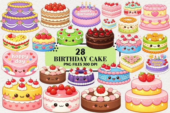 Download Kawaii Birthday Cake Clipart Bundle - Birthday cake Collection