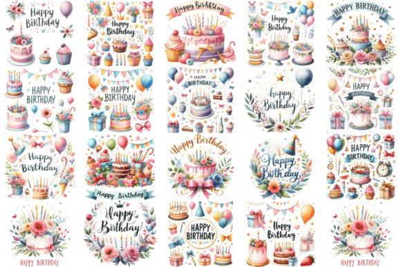 Download 19 Watercolor Birthday Cake Bundle - Birthday cake Collection