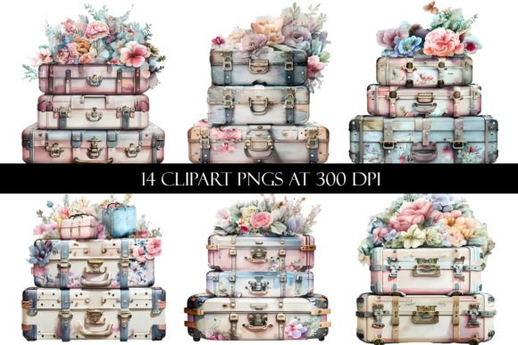 Download Watercolor Floral Suitcase Clipart - Premium Bundle