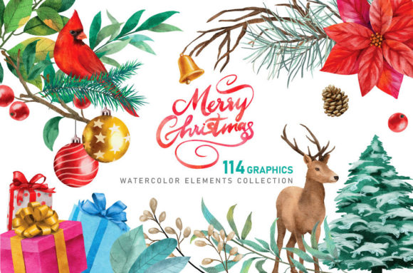 Download Christmas Watercolor Elements Graphics - Graphic Collection